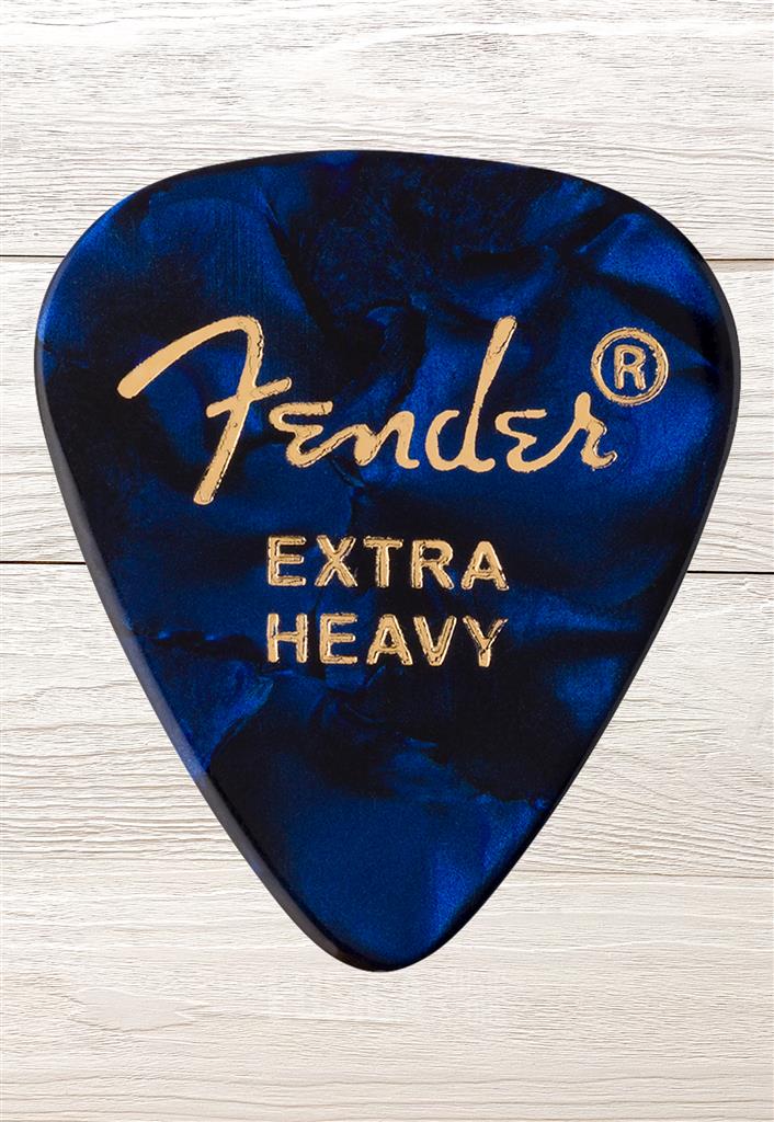 Fender Premium Celluloid, Blue Moto, 351 Shape, Extra Heavy, 12 Count, plumilla