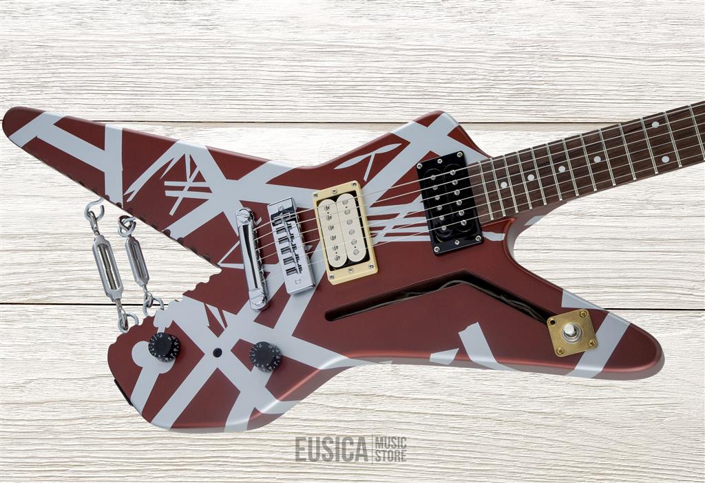 EVH Striped Series Shark, Burgundy with Silver Stripes, Guitarra Eléctrica
