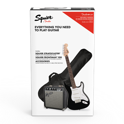 Squier Stratocaster Pack, Laurel Fingerboard, Black, Gig Bag, 10G - 120V, paquete