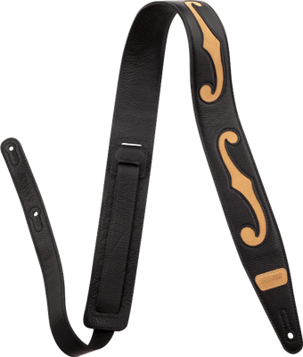 Gretsch Gretsch F-Holes Leather Strap, Black and Tan, 3", Tahalí